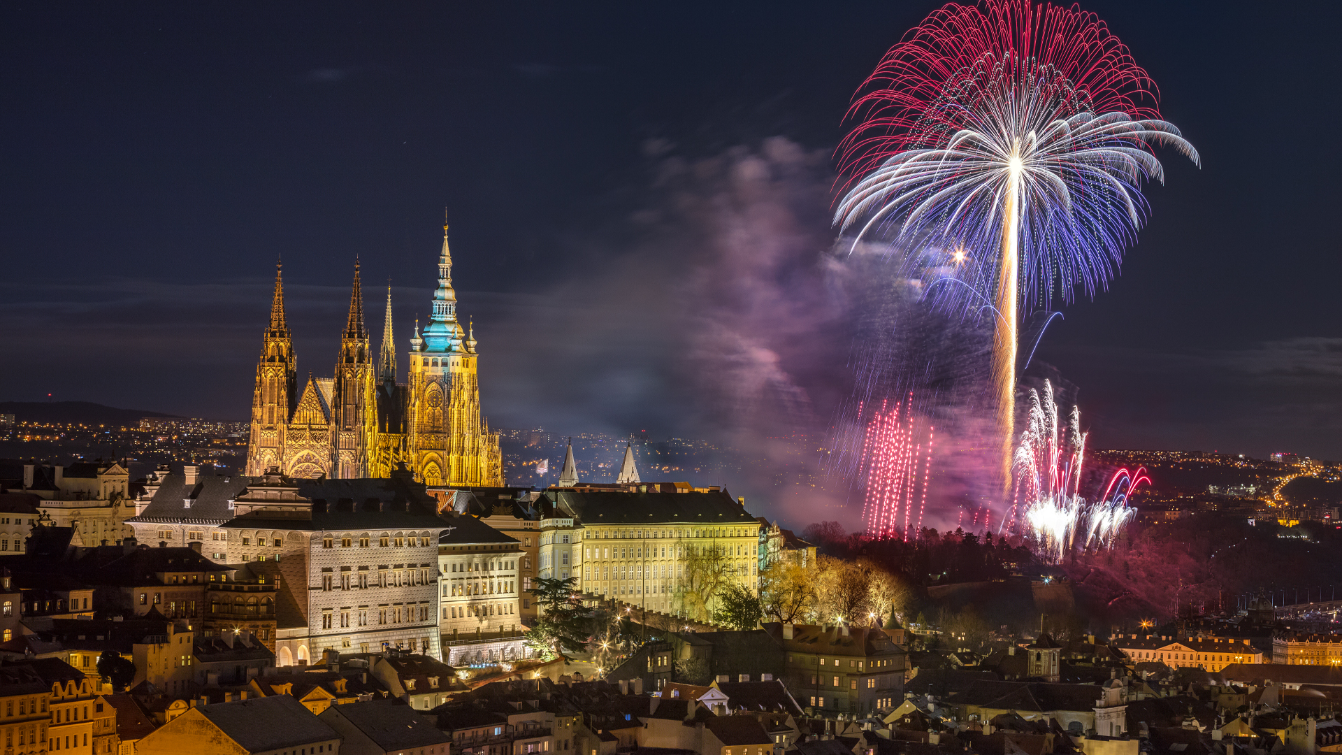 Prague Castle with Fireworks
